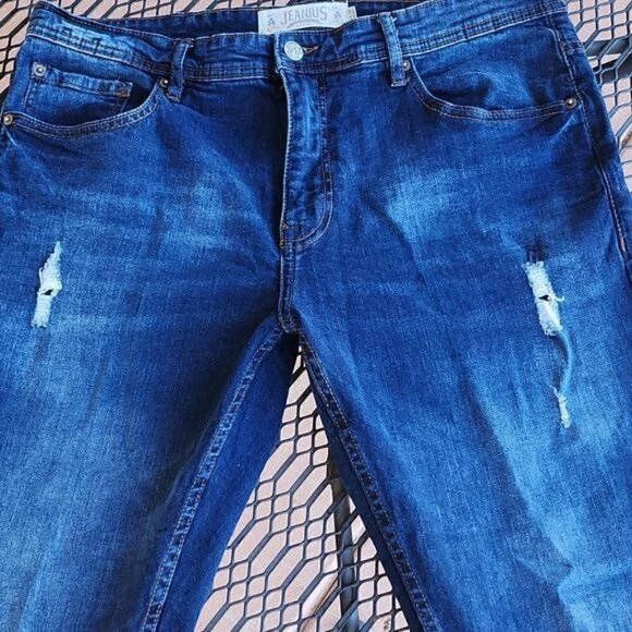 Akademiks Jeanius Distressed Sz. 36x32 Blue Jeans - Picture 2 of 13